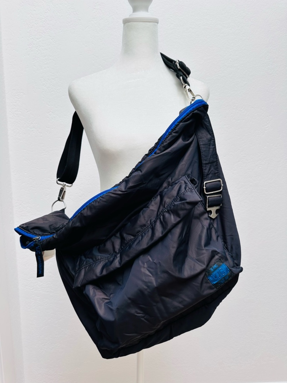 Versace Jeans Couture Black Messenger Bag with Blue Trim
